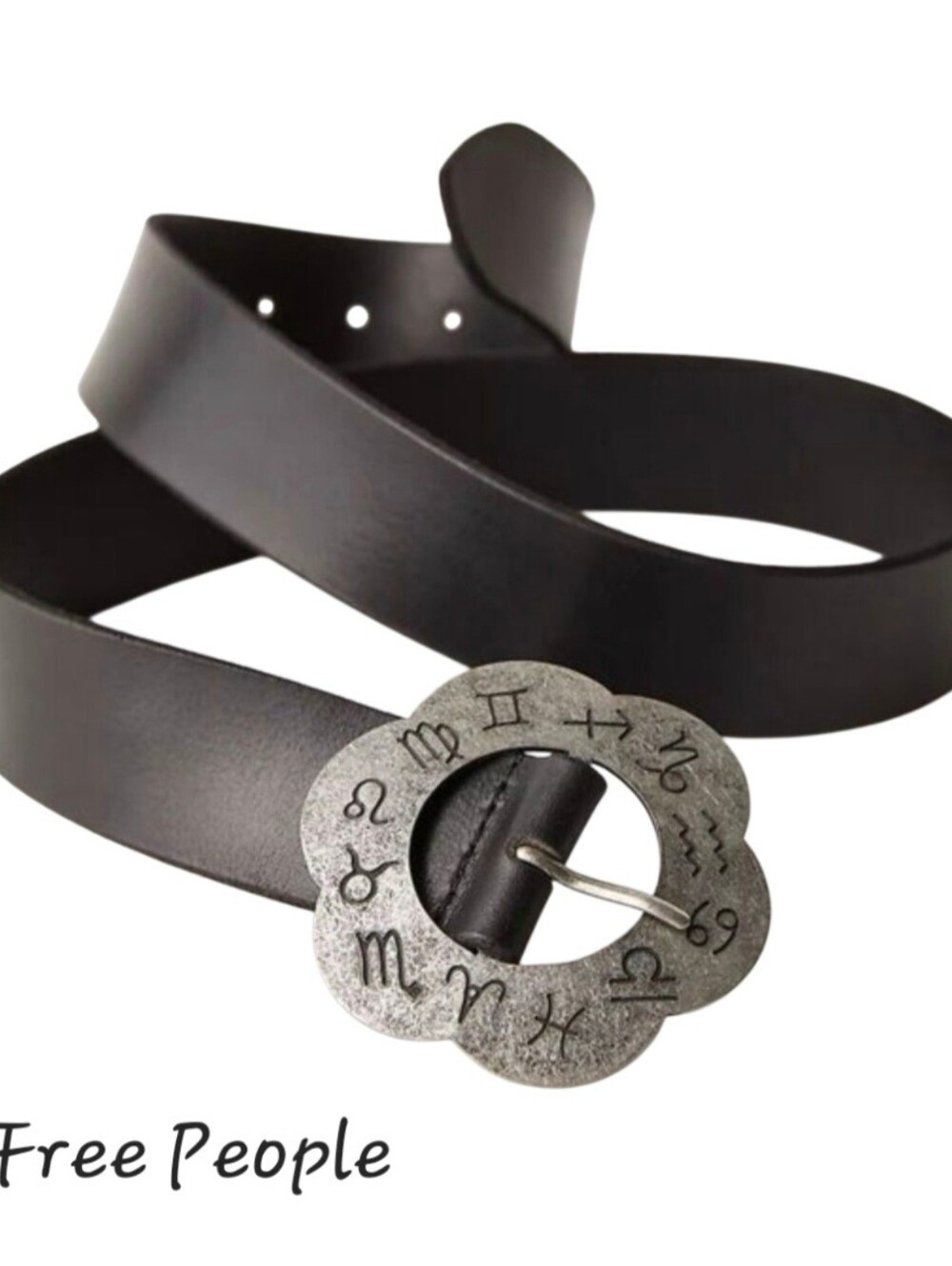 Free People Celestial Buckle Black Leather Belt Size M/L NWT